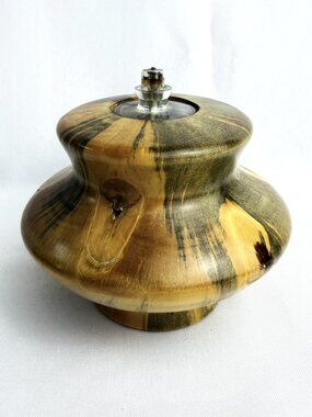 Peter Krysinsky Norfolk Island Pine Wooden Oil Lamp Hand Turned Signed 4.5” x 5”